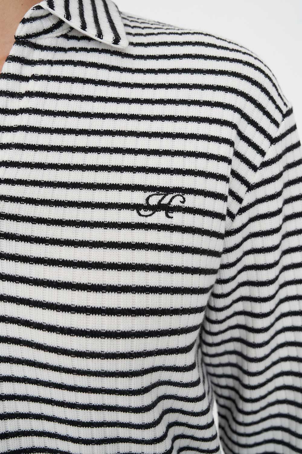 ALFIE STRIPE LS POLO CHALK/BLACK - Image 4
