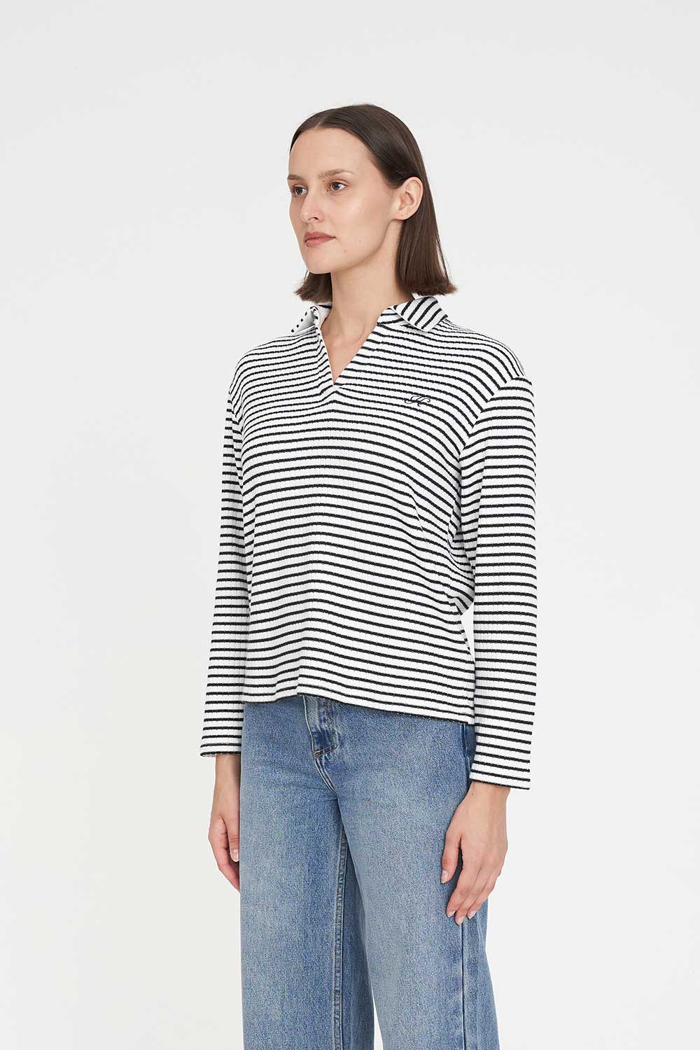 ALFIE STRIPE LS POLO CHALK/BLACK - Image 5