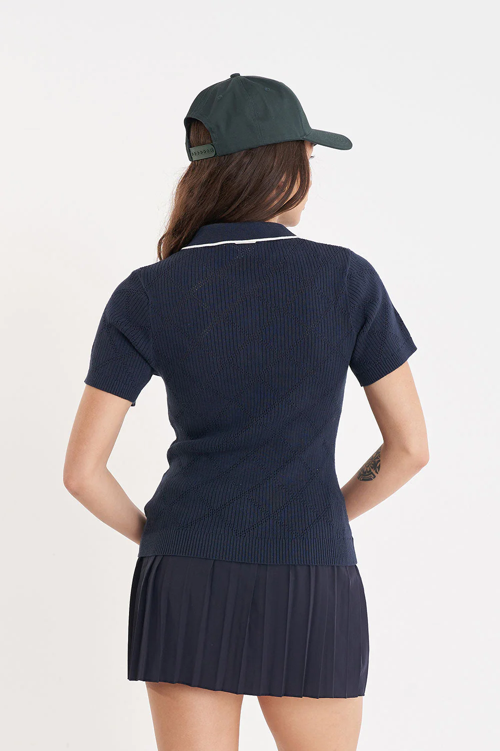 WOMENS DIAMOND KNIT POLO NAVY - Image 6