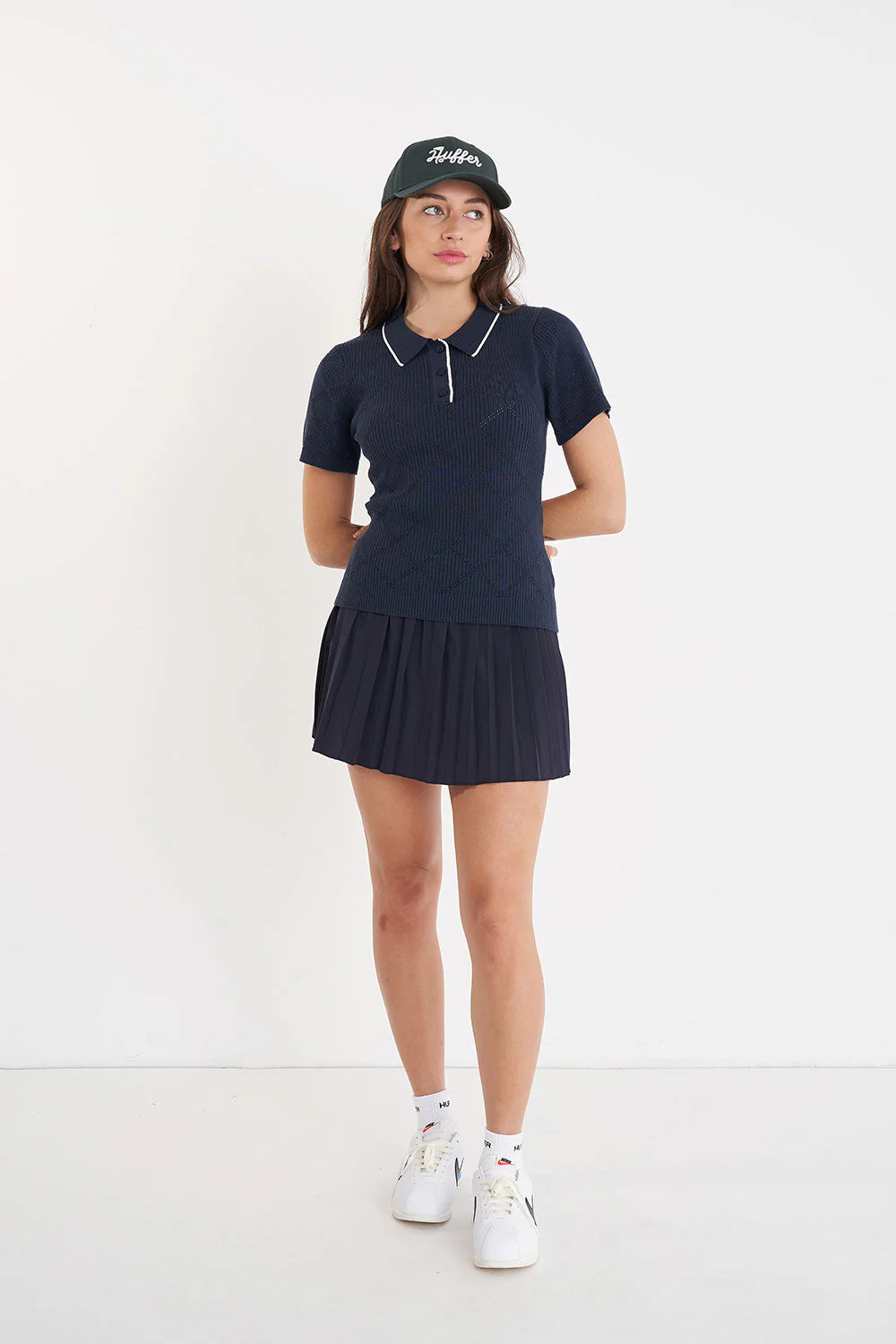 WOMENS DIAMOND KNIT POLO NAVY - Image 8