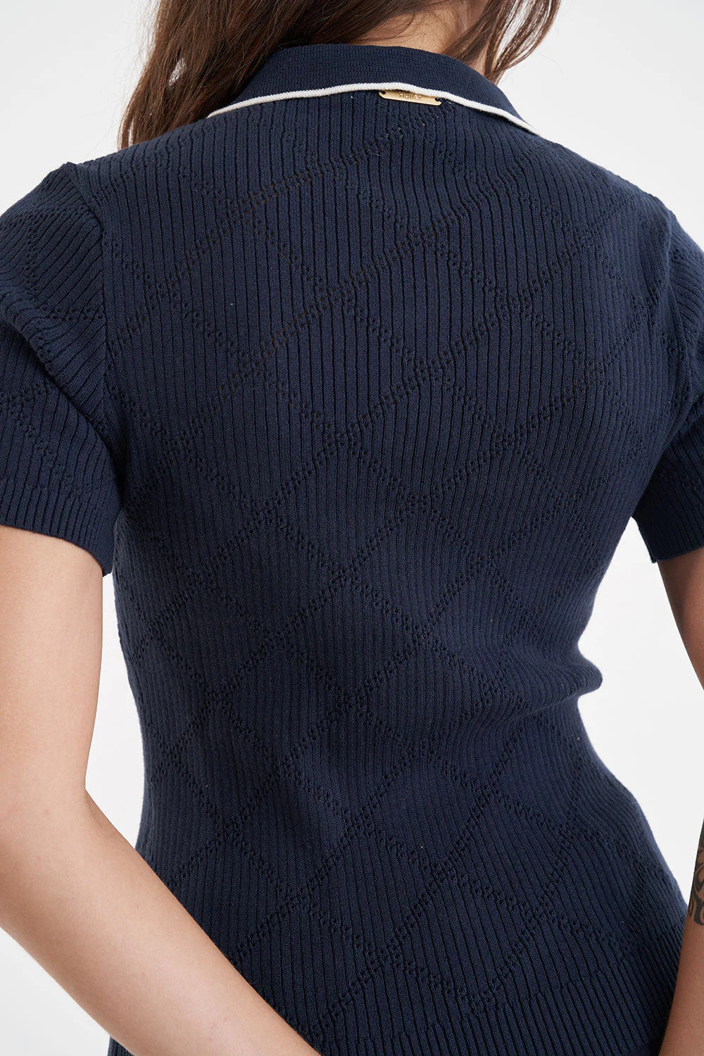 WOMENS DIAMOND KNIT POLO NAVY - Image 9