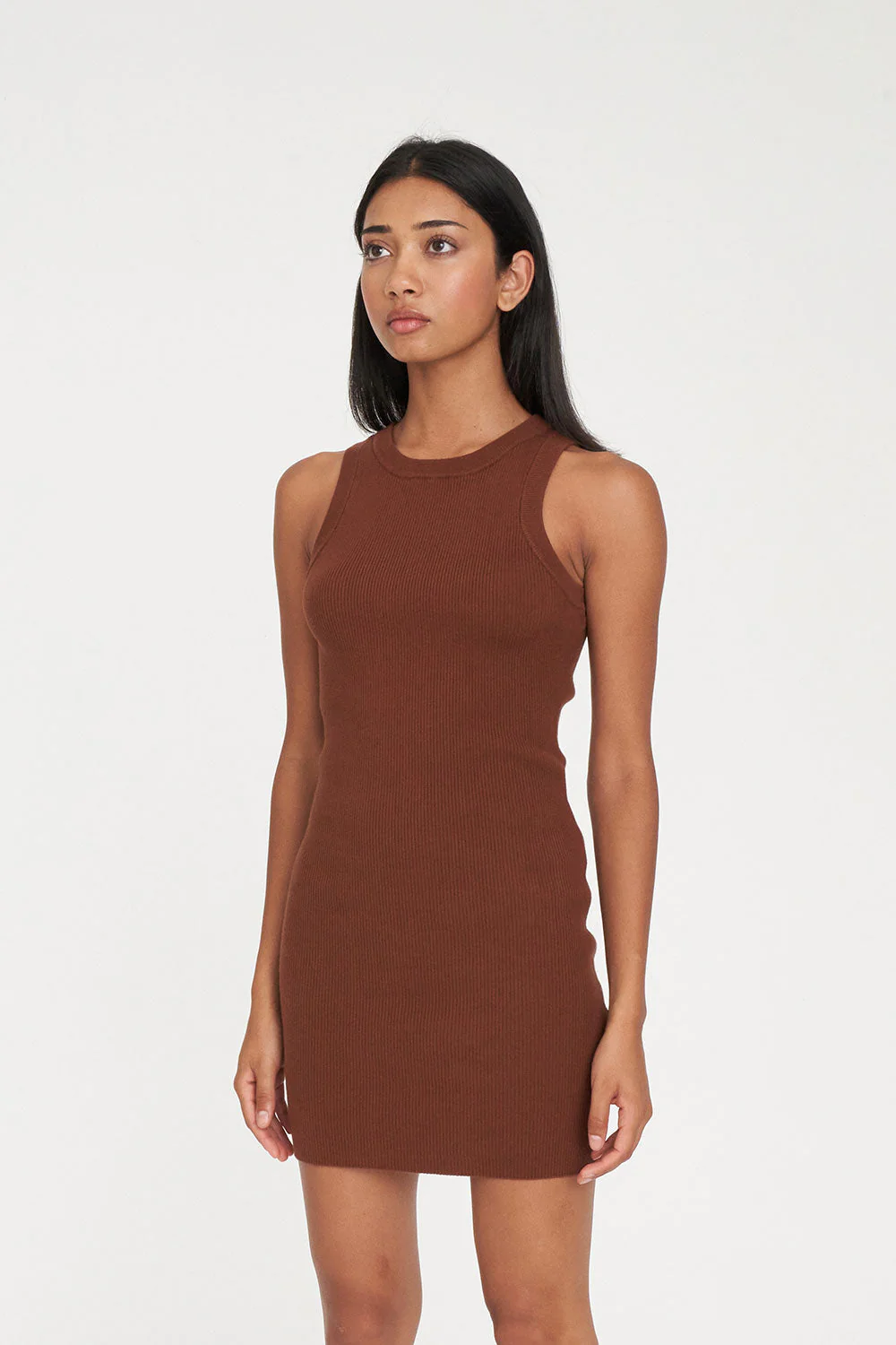 ROGUE RIB MINI DRESS CHESTNUT - Image 3